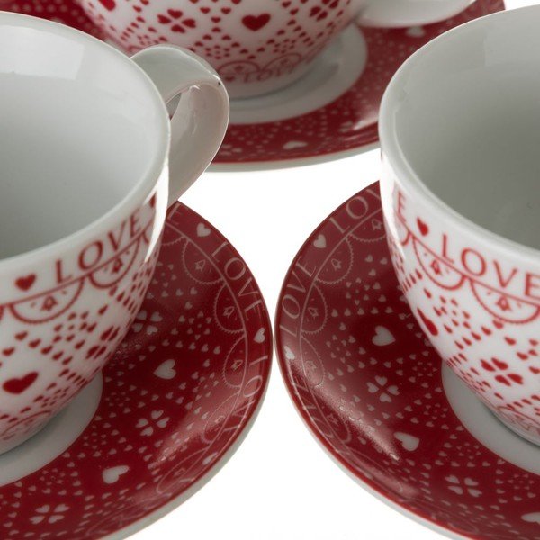 Sada 4 porcelánových hrnčekov na čaj Unimasa Red and White-image-2