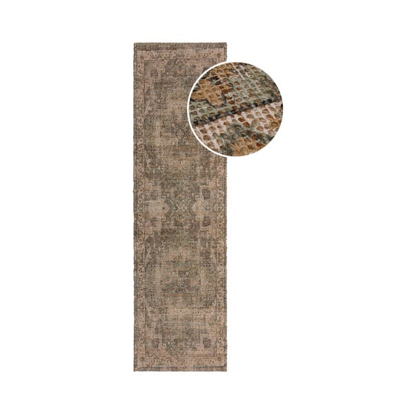 Kaki ručne tkaný behúň s prímesou juty 60x230 cm Selena Jute Traditional – Flair Rugs