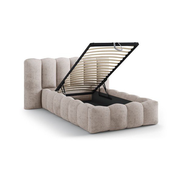 Svetlohnedá čalúnená jednolôžková posteľ s úložným priestorom s roštom 90x200 cm Lupine – Micadoni -image-1