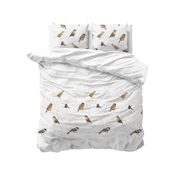 Obliečky s prímesou bavlny na dvojlôžko Sleeptime Birdy, 200 × 220 cm