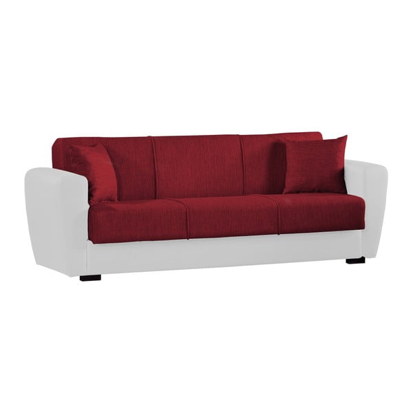Červeno-biela trojmiestna rozkladacia pohovka s úložným priestorom Esidra Comfort