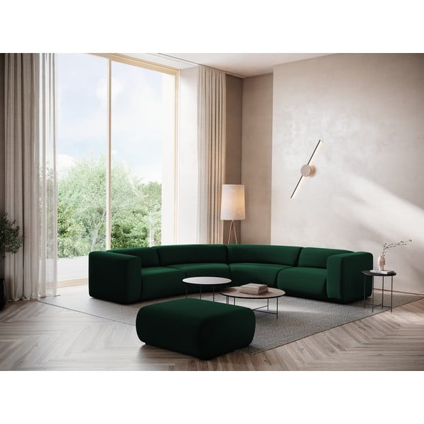 Tmavozelená zamatová rohová pohovka Ekahi – Makamii-image-1