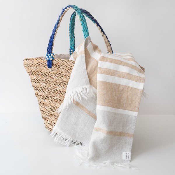 Béžová ľanová plážová osuška 85x140 cm Allure Stripe – Linen Tales-image-1