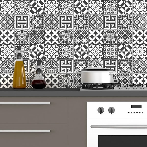 Sada 60 nástenných samolepiek Ambiance Traditional Tiles Shade of Gray, 10 × 10 cm