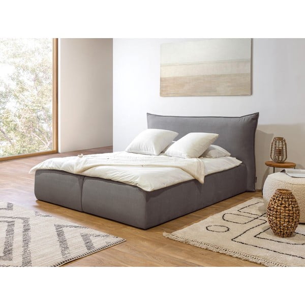 Tmavosivá zamatová čalúnená dvojlôžková posteľ s úložným priestorom s roštom 160x200 cm Jade - Bobochic Paris-image-1