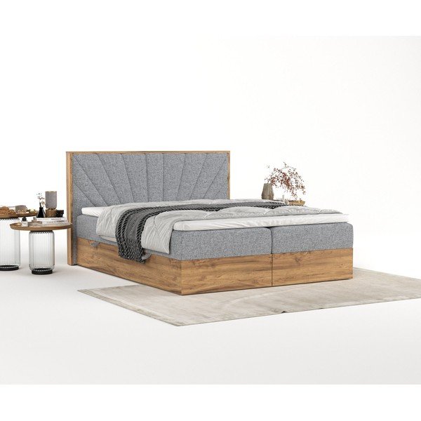 Boxspring posteľ s úložným priestorom v sivo-prírodnej farbe 180x200 cm Asahi – Maison de Rêve-image-4
