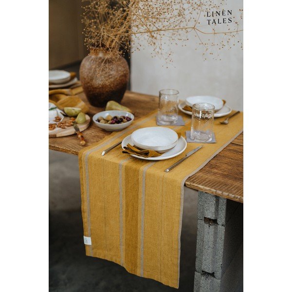 Ľanový behúň na stôl 200x200 cm Amber Bronze Stripes – Linen Tales-image-1