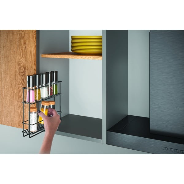 Čierna výsuvná nástenná dvojposchodová polica na korenie Metaltex Lava-image-1
