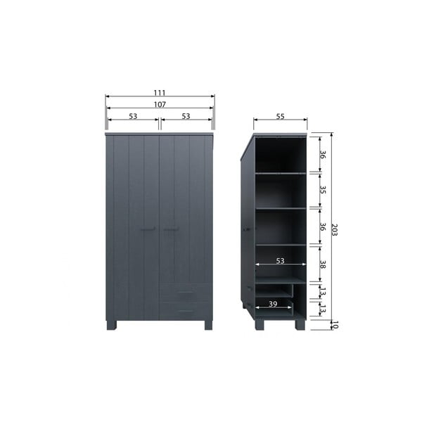 Tmavosivá šatníková skriňa z borovicového dreva 111x202 cm Dennis – WOOOD-image-1