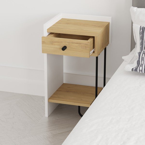 Biely/v prírodnej farbe nočný stolík v dekore duba s poličkami Mercure – Marckeric-image-1