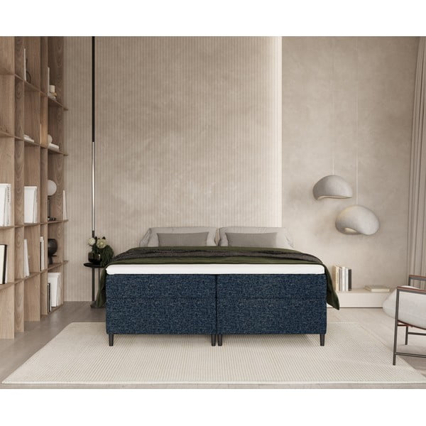 Tmavomodrá boxspring posteľ s úložným priestorom 140x200 cm Araya – Maison de Rêve-image-3