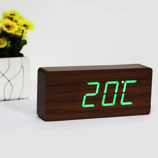 Tmavohnedý budík so zeleným LED displejom Gingko Slab Click Clock-image-1