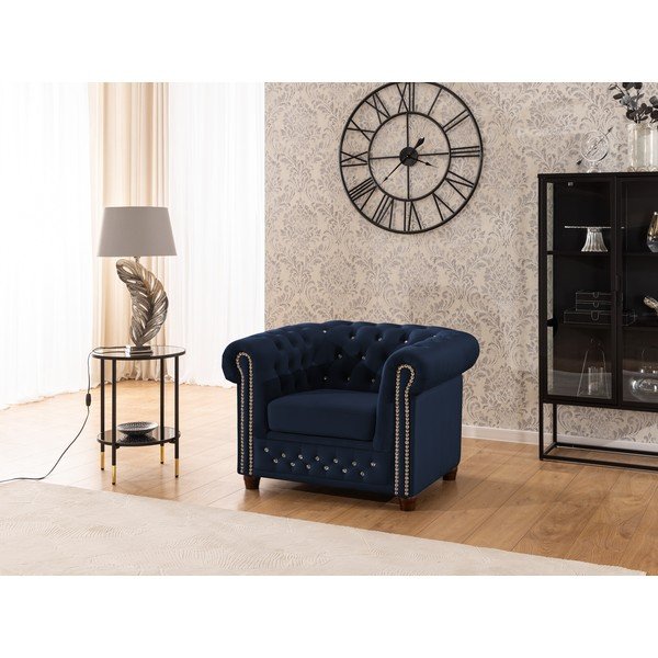 Modré zamatové kreslo chesterfield York Blik – Ropez-image-4