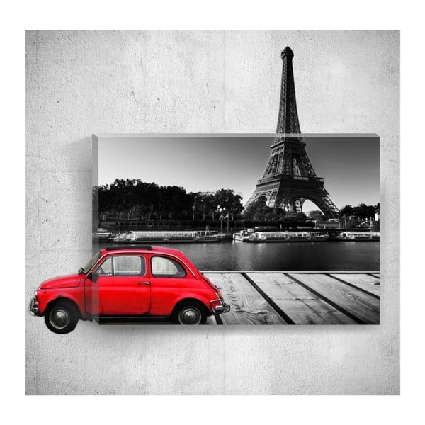 Nástenný 3D obraz Mosticx Red Car With Eiffel Tower, 40 × 60 cm