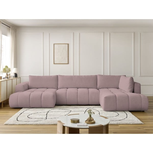 Ružová rozkladacia/s úložným priestorom rohová pohovka (pravý roh/do tvaru "U") Fuji – Bobochic Paris-image-1