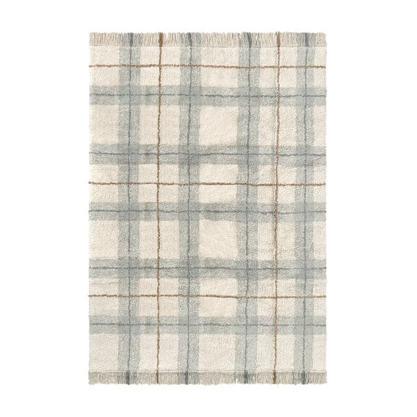 Krémový/šalviovozelený prateľný/ručne tkaný bavlnený koberec 90x120 cm Tartan Blue Sage – Lorena Canals