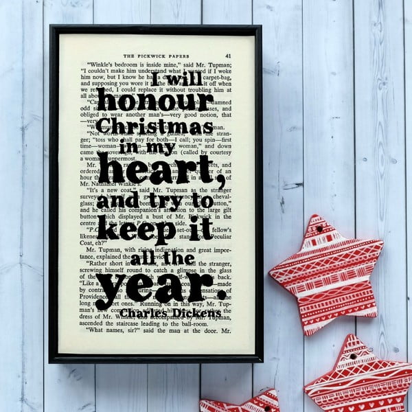 Plagát v drevenom ráme Dickens Christmas