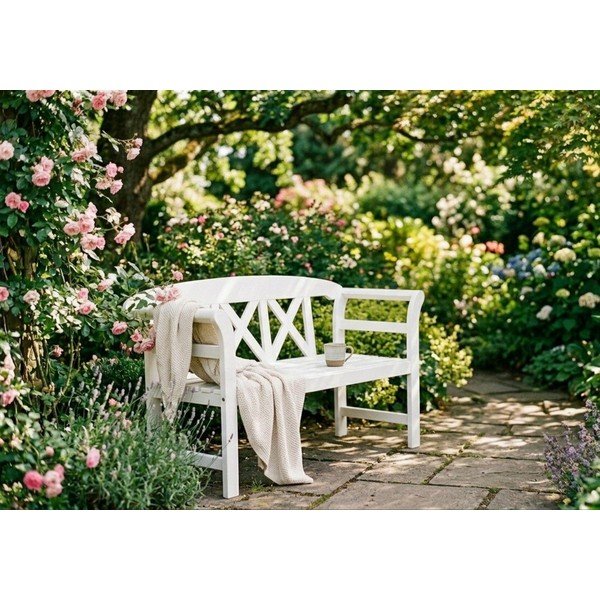 Biela drevená záhradná lavica Vancouver - Garden Pleasure-image-1