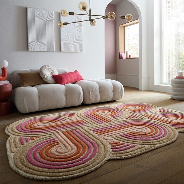 Ružový ručne tkaný vlnený koberec 140x200 cm Spiral Shaped  – Flair Rugs-image-1