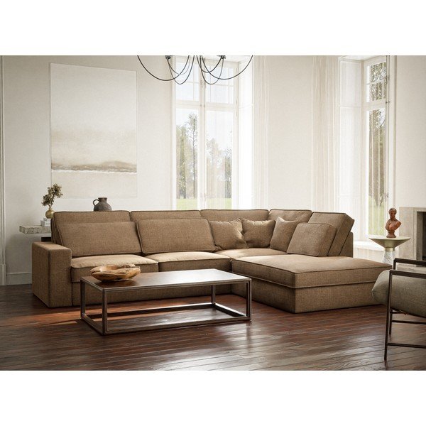 Svetlohnedá ženilková rohová pohovka (pravý roh/do L) Kirou – Maison de Rêve-image-1