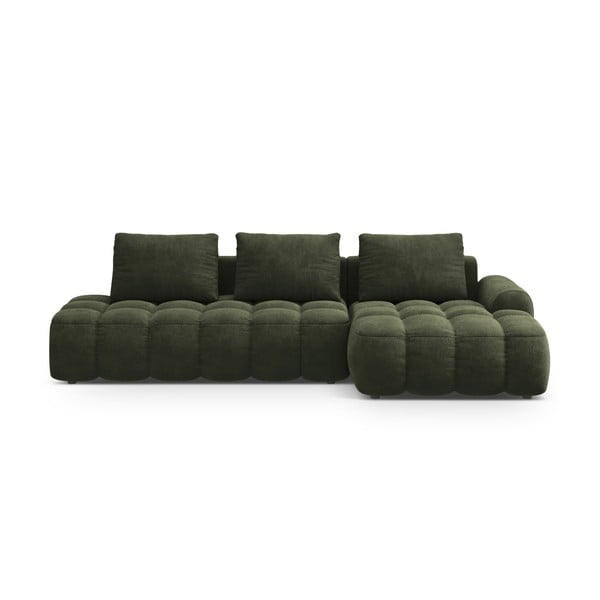 Zelená zamatová rozkladacia/s úložným priestorom rohová pohovka (pravý roh/s leňoškou) Linz – Cosmopolitan Design