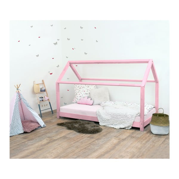 Ružová detská posteľ bez bočníc zo smrekového dreva Benlemi Tery, 90 × 190 cm