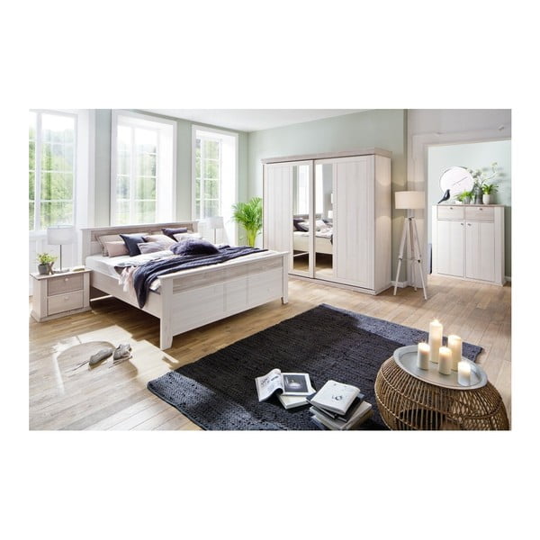 Biela posteľ z borovicového dreva SOB Göteborg, 140 x 200 cm