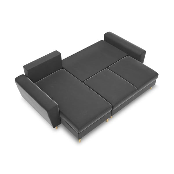 Svetlosivá zamatová rozkladacia/s úložným priestorom rohová pohovka Kyoto – Cosmopolitan Design-image-1