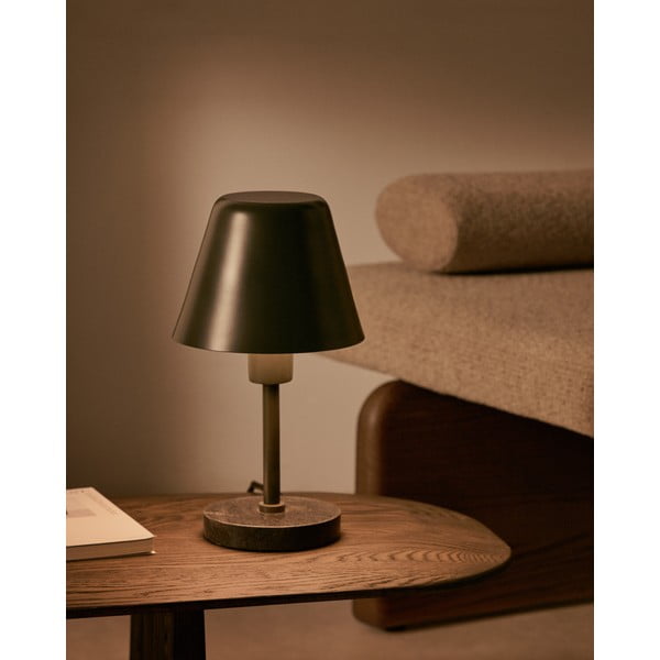 Tmavozelená/čierna mramorová stolová lampa s kovovým tienidlom (výška 32 cm) Calina – Kave Home-image-1
