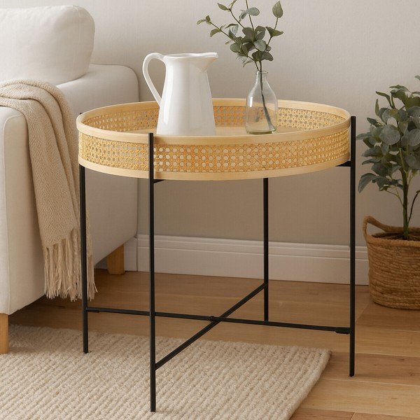 Ratanový okrúhly konferenčný stolík v prírodnej farbe ø 60 cm Depok – Premier Housewares-image-1