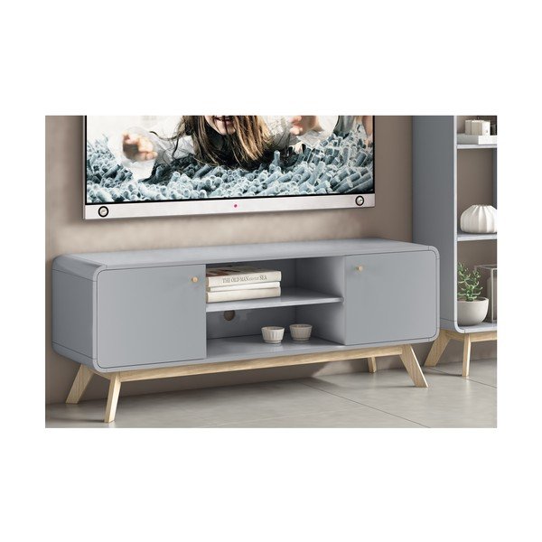 Sivý TV stolík 140x53 cm Caitlin – Støraa-image-4