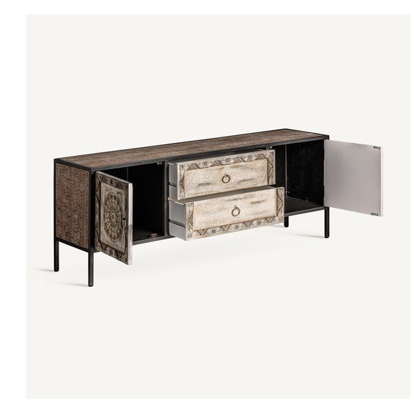 TV stolík z jedľového dreva v prírodnej farbe 135x55 cm Jaipur – Burkina-image-3