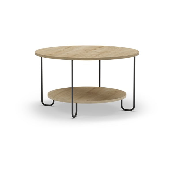 Okrúhly konferenčný stolík s doskou v dubovom dekore v prírodnej farbe ø 80 cm Tonka – Marckeric-image-2