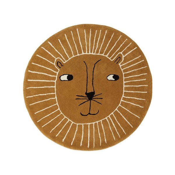 Hnedý detský koberec s prímesou vlny ø95 cm Lion – OYOY Mini