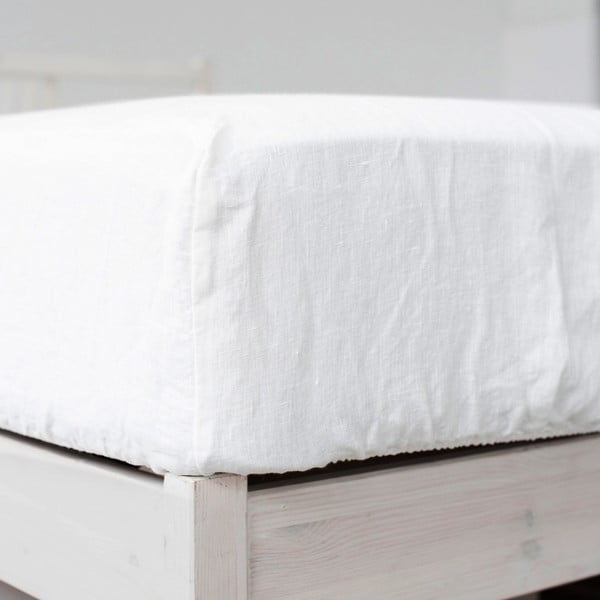 Biela napínacia plachta s prímesou ľanu 90x200 cm – Linen Tales-image-2