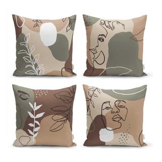 Súprava 4 obliečok na vankúše Minimalist Cushion Covers Drawing Face, 43 x 43 cm