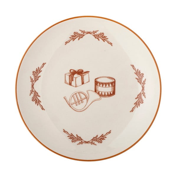 Biely dezertný kameninový tanier s vianočným motívom ø 20,5 cm Beth – Bloomingville