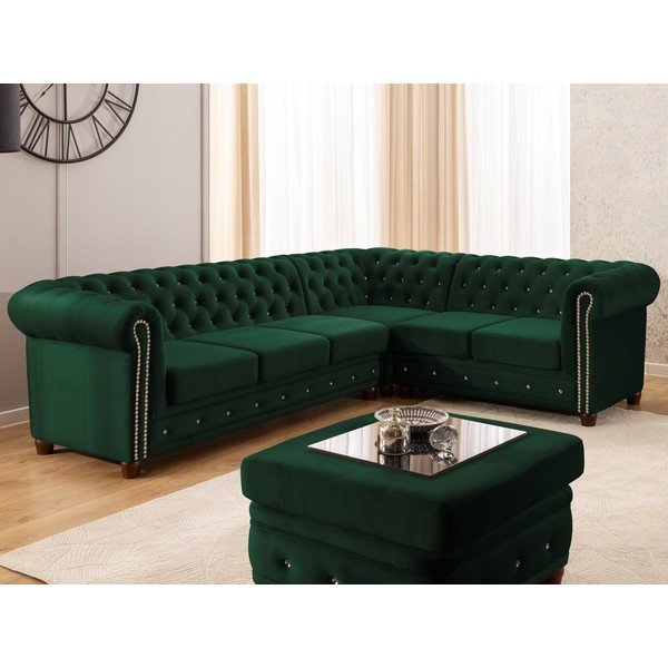 Zelená zamatová rozkladacia rohová pohovka (pravý roh/do L) York Blik – Ropez-image-1