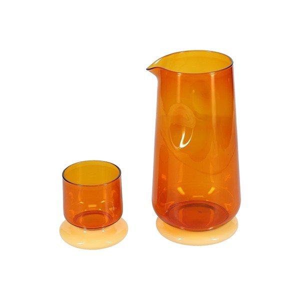 Jantárová sklenená karafa s pohárom v súprave 1,4 l Marlo – ONA-image-4