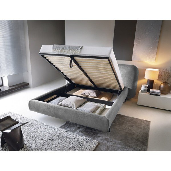 Sivá čalúnená dvojlôžková posteľ s úložným priestorom s roštom 180x200 cm Pointt – ELTAP-image-2