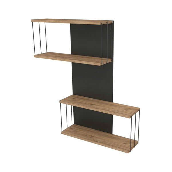 Poschodová polica v dekore borovice v antracitovej a prírodnej farbe 65 cm Destan – Kalune Design-image-2