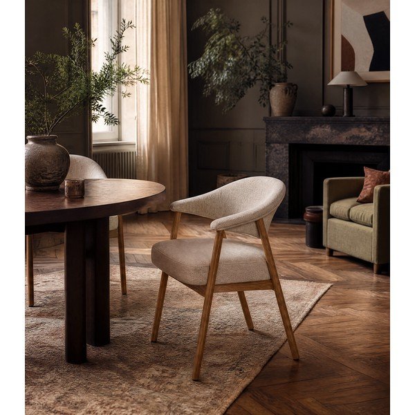 Krémovobiele jedálenské kreslá v súprave s podrúčkami 2 ks z dubového dreva Elk – Unique Furniture-image-1