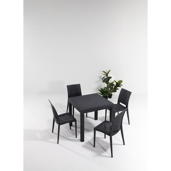 Antracitová záhradná jedálenská súprava z umelého ratanu pre 4 Rattan – Floriane Garden-image-1