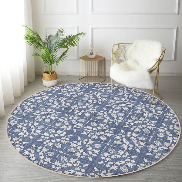 Modrý prateľný okrúhly koberec vhodný pre robotické vysávače ø 120 cm Comfort – Mila Home-image-1