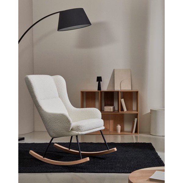 Biele hojdacie kreslo z textílie bouclé Maustin – Kave Home-image-1