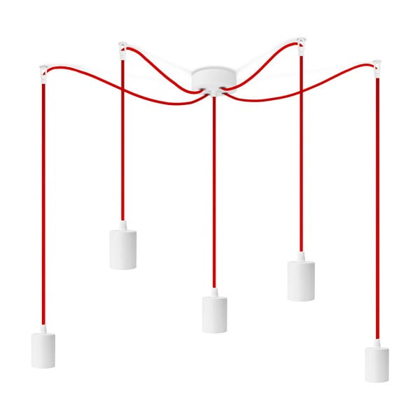 Biele závesné svietidlo s 5 červenými káblami Bulb Attack Cero