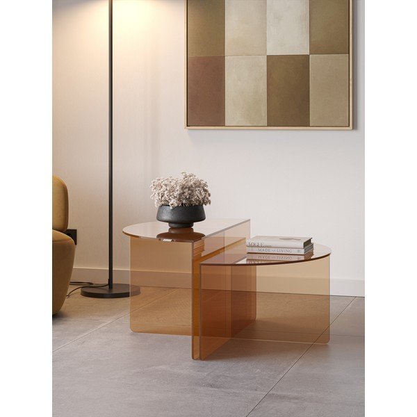 Hnedé sklenené okrúhle konferenčné stolíky v súprave 2 ks ø 80 cm Velta – MOME-image-2