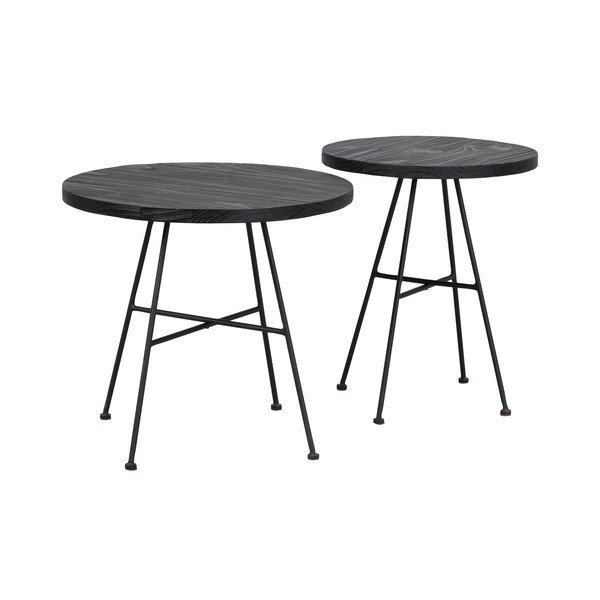 Súprava 2 čiernych odkladacích stolíkov s doskami z borovicového dreva Rowico Grafton-image-2