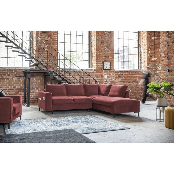 Ružová zamatová rozkladacia rohová pohovka (pravý roh) Lofty Lilly – Miuform-image-3