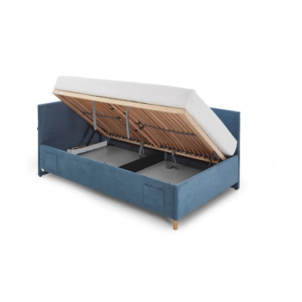 Modrá čalúnená rohová detská posteľ s úložným priestorom s roštom 140x200 cm Cool – Meise Möbel-image-4